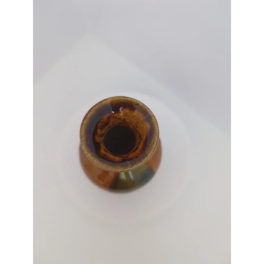 Handcrafted Glazed Ceramic Vase Earth Tone Drip Design Late 20th Century 4in
